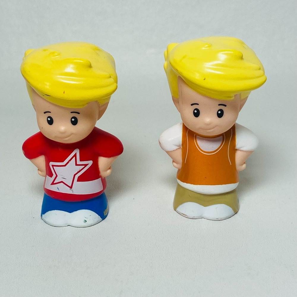 Lot of 2 Fisher Price Little People Blonde‎ Boy Eddie in Orange Shirt Red Shirt